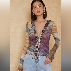 Marble print mesh blouse BRAT